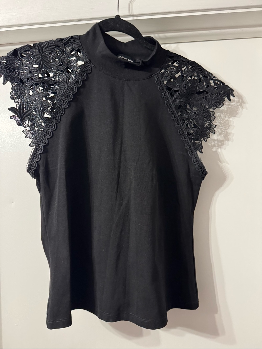 Generation Love Mock Neck Black Lace Sleeve Top